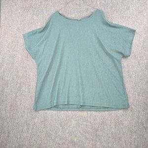 4XL Womens Textured Knit Short Sleeve Top Green Polyester Elastane